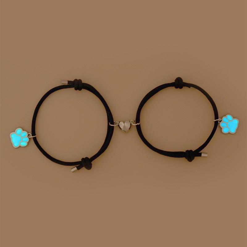2pcs Luminous Dog Paw Bracelet Love Heart Magnetic Braid Adjustable Bracelet For Your Friends Families