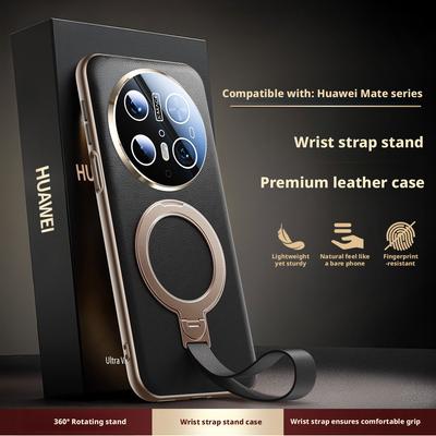 Роскошный веганский кожаный чехол для Huawei Mate 80 70 60 Pro Max, 360° магнитный ремешок-браслет из авиационного сплава, подставка, защитная крышка для объектива