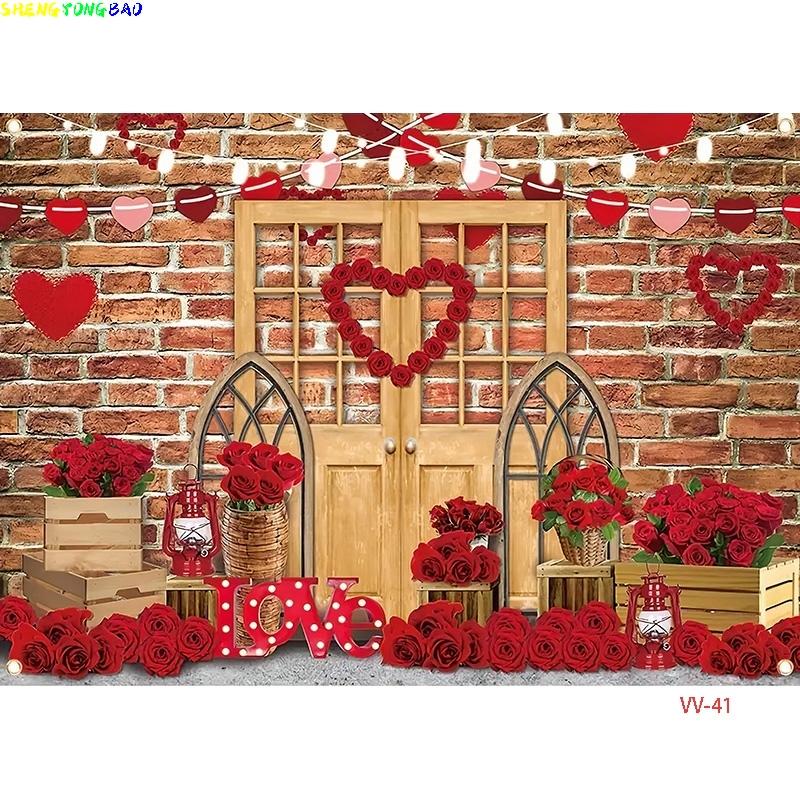 Vinyl Custom Valentine's Day Photography Backdrops Props Lover Rose Flower Wall Wedding Birthday Party Easter Background AL-06