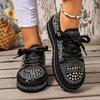 Size 35-44 Fashionable, Versatile, Elegant, Comfortable Lace-Up Chunky Sole Sequined Studded Sneakers