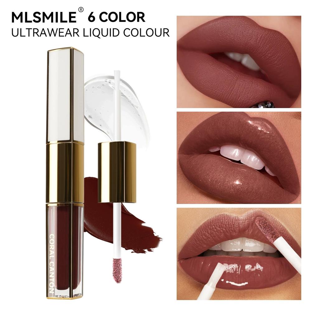 6-цветный тинтовый блеск для губ с двойным аппликатором, не оставляющий следов на чашке, многофункциональная помада 2-в-1, сексуальный матовый нюдовый блеск для губ