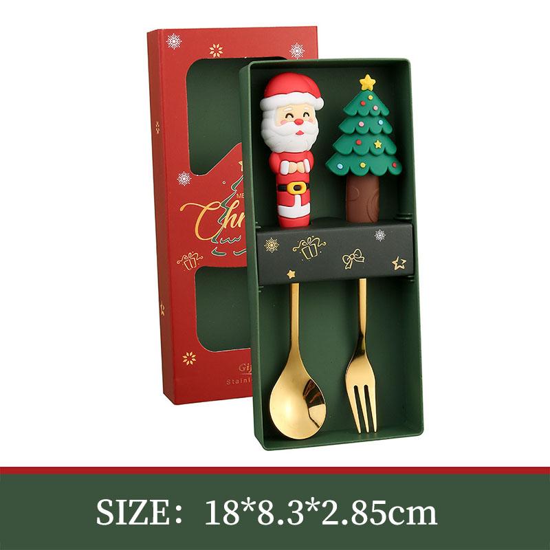 Christmas Day Dessert Spoon Creative Santa Claus Snowman Gift Spoon Fork Tableware Set Cartoon Stainless Steel Cutlery Spoon Set