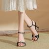 H3612-5 Metal square head summer high-heeled sandals femininity small sweet feet ring belt belt trim stiletto women's shoes