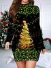 2025 Autumn and Winter New Women's Hip-wrapped Dress,3D Christmas Printing and Dyeing Women's Fashion Long-sleeved Round Neck Sexy Hip-wrapped Dress