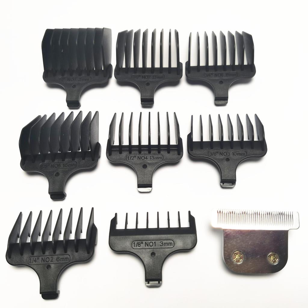 Razor T-Blade + 8X Clipper Comb #1- #8,1/8"-1",3-25mm Replacement For Wahl 9888