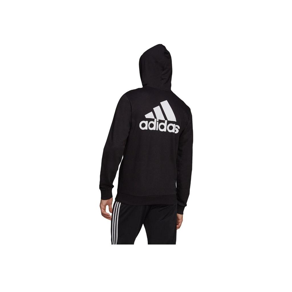 Adidas Logo Zip-Up Hooded Knit Jacket Men Outerwear Black GK9044