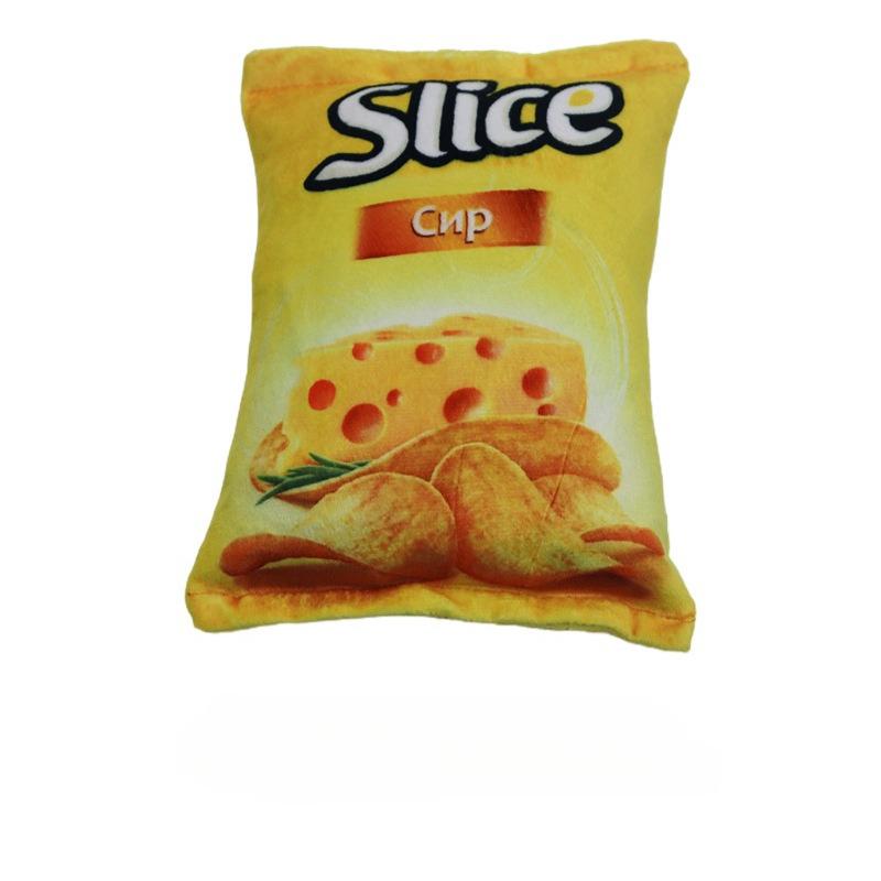 1pc Pet Chew Toy Novelty Plush Potato Chips Dogs Cats Interactive Squeaky Toy Plush Material Teething Play Toys for All Breeds