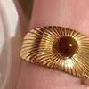 Кольцо с камнем тигровый глаз в форме цветка, ретро-золотое кольцо на указательный палец, гальваническое геометрическое широкое регулируемое кольцо для взрослых, клубных вечеринок, ювелирные изделия