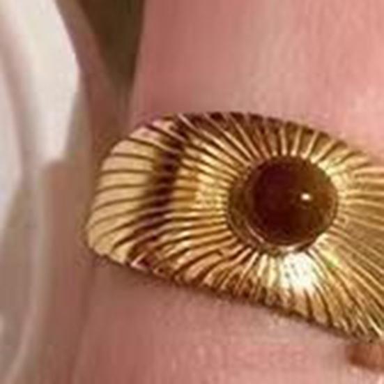 Кольцо с камнем тигровый глаз в форме цветка, ретро-золотое кольцо на указательный палец, гальваническое геометрическое широкое регулируемое кольцо для взрослых, клубных вечеринок, ювелирные изделия