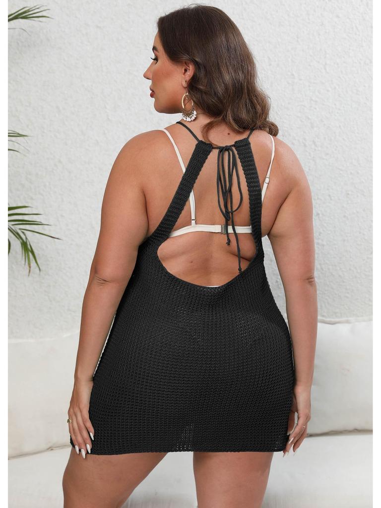 Женское вязаное пляжное платье-накидка большого размера с завязками на спине и открытой спиной F865