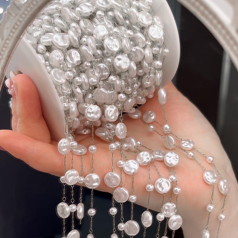 1 Meter Stainless Steel 3mm Gold Beaded Stone Pearls Chains for DIY Jewelry Findings Necklace Bracelet Supplies Earrings Making
