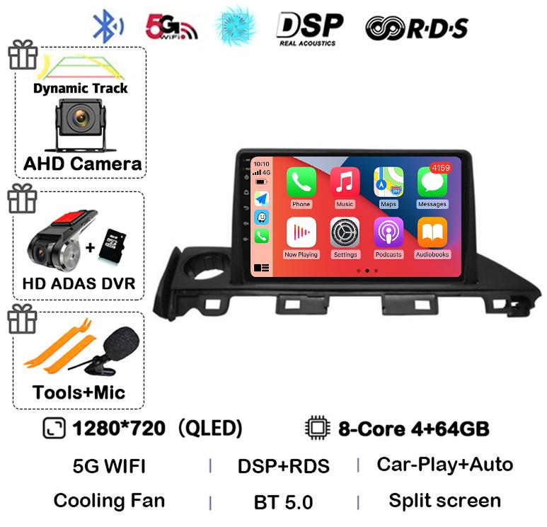 Android 14 Carplay Автомагнитола для Mazda 6 Atenza 3 2016 2017 2018 GPS 4G+WIFI Видеоплеер Мультимедиа Стерео Головное Устройство QLED