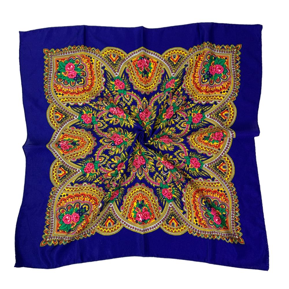 70*70см Русский квадратный платок Женский Роскошный с цветочным принтом Бандана Шаль Женская Повязка на голову Платки Бабушкин платок