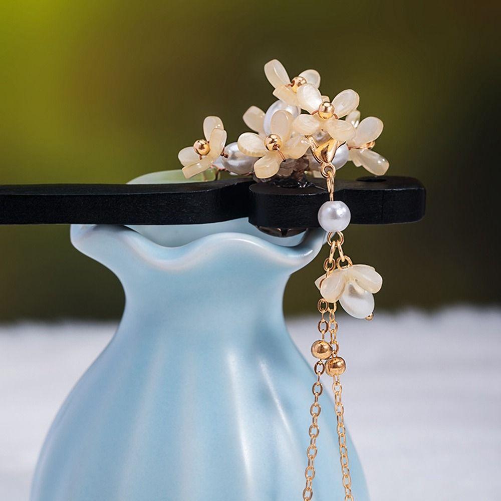 Flower Tassel Pearl Wooden Hairpin Chinese Style Headwear Hanfu Hair Sticks Ancient Style Hairpin