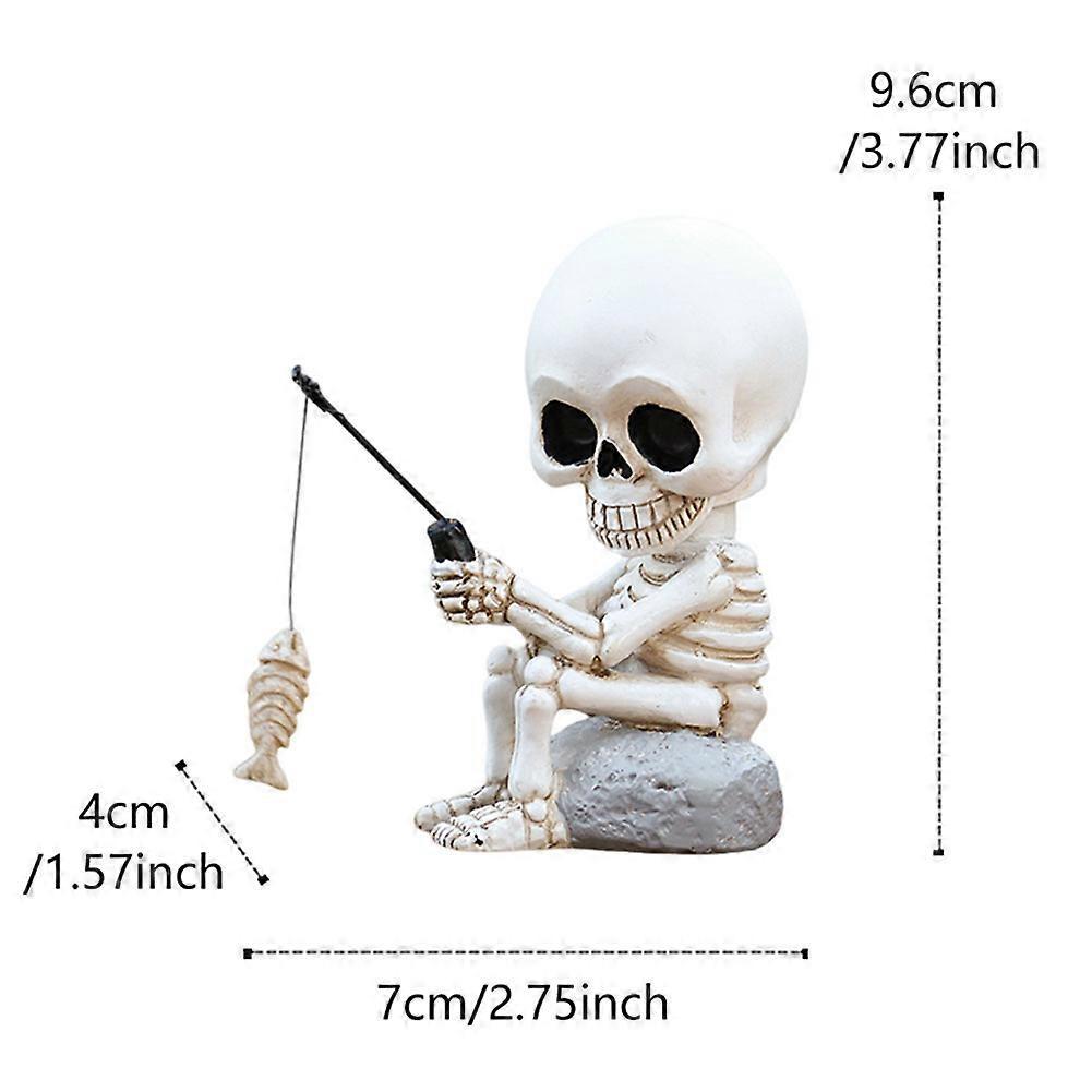 Resin Fishing Skull Outdoor Patios Decoration Home Patios Yard Pond Resin Sculpture for Halloween Party Prop
