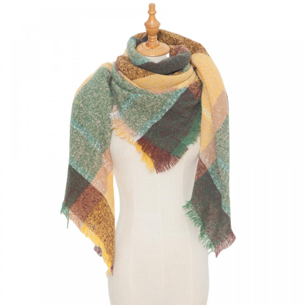 Осенне-зимняя шаль, женский толстый большой квадратный шарф в клетку