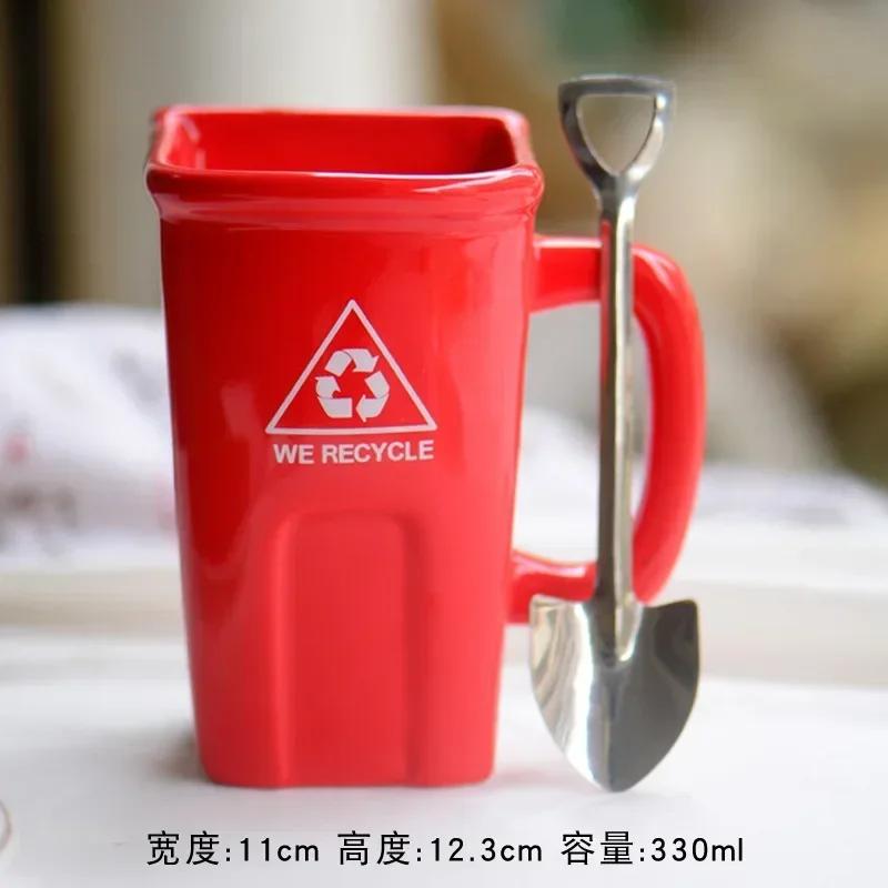 Square Trash Can Ceramic Mug Green Recyclable Bucket Water Cup Fun Creative Exotic Coffee Cup Latte Coffee Cup Cute Coffee Mug