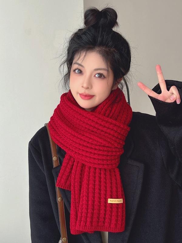 2024 универсальный вязаный красный шерстяной шарф женский зимний элитный новогодний подарок парный шарф