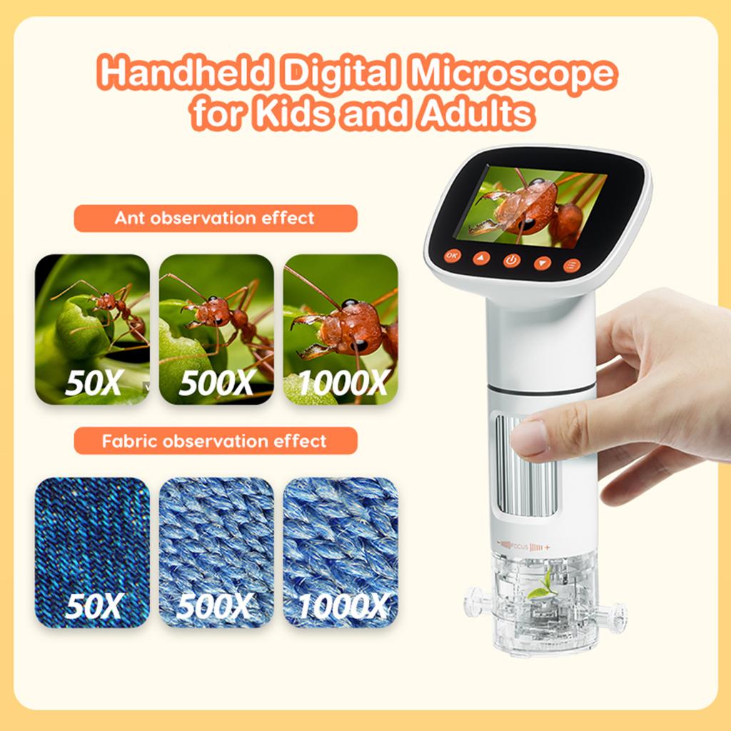 Desktop Kids Microscope Handheld Digital Microscope for Kids with 2.0 Inch LCD Screen 50X-1000X