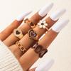 Digadagu 6 -Piece Set Brown Heart -Shaped Dripping Flower Ring Women 'S Popular Retro Ring Banquet Accessories