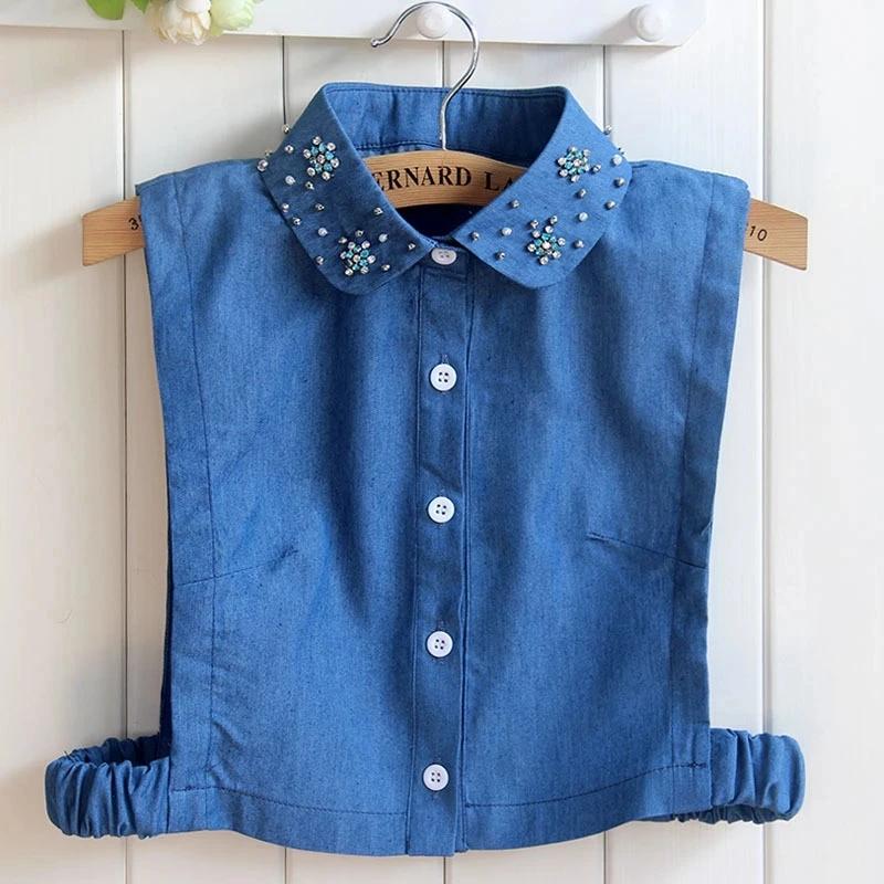 Fashion Denim Blue Women Fake Collar Shirt Detachable Collar Female False Collar Solid Shirt Lapel Blouse Top Men Women
