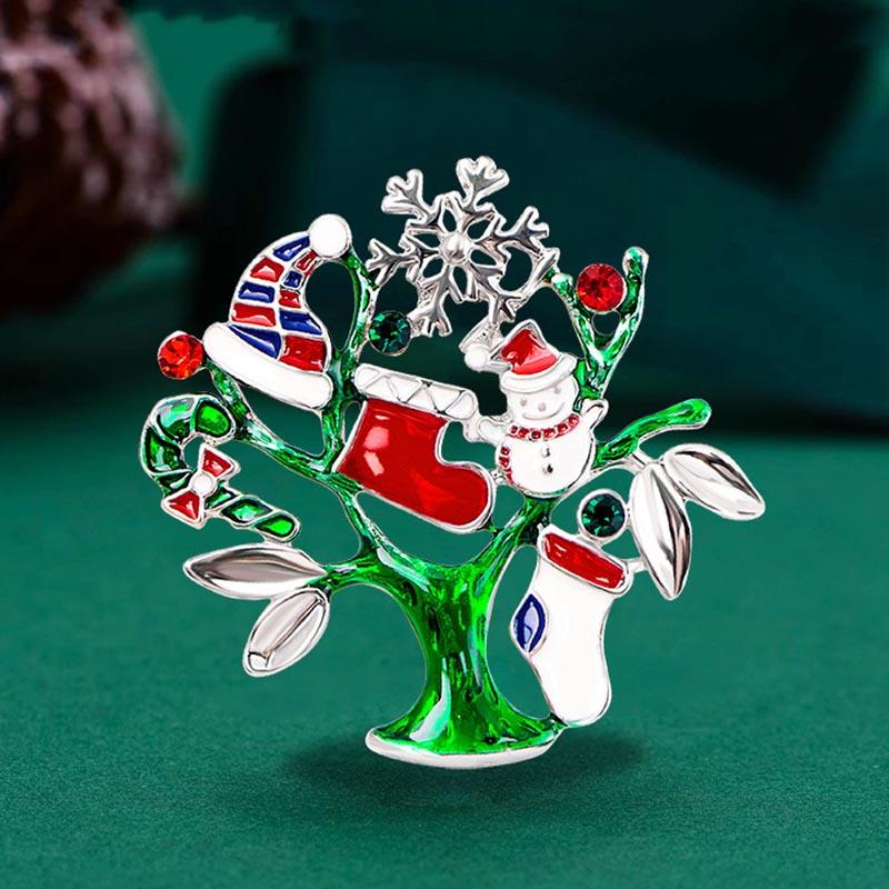 1PC Red Brooches Lapel Pin Corsage Christmas Tree Imitation Rhinestone Trend Enamel Jewelry