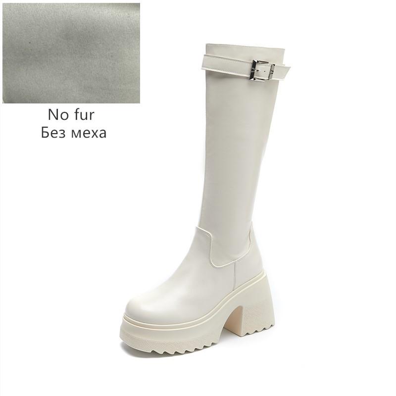 Модные ботфорты AIYUQI Женские 2025 Новые женские ботинки на высоком каблуке 10 см каблук Высокая платформа Модные облегающие сапоги для верховой езды Женские