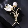 Tulip Lady Pearl Crystal Corsage Temperament Flower Shawl Buckle Pin Coat Suit Brooch