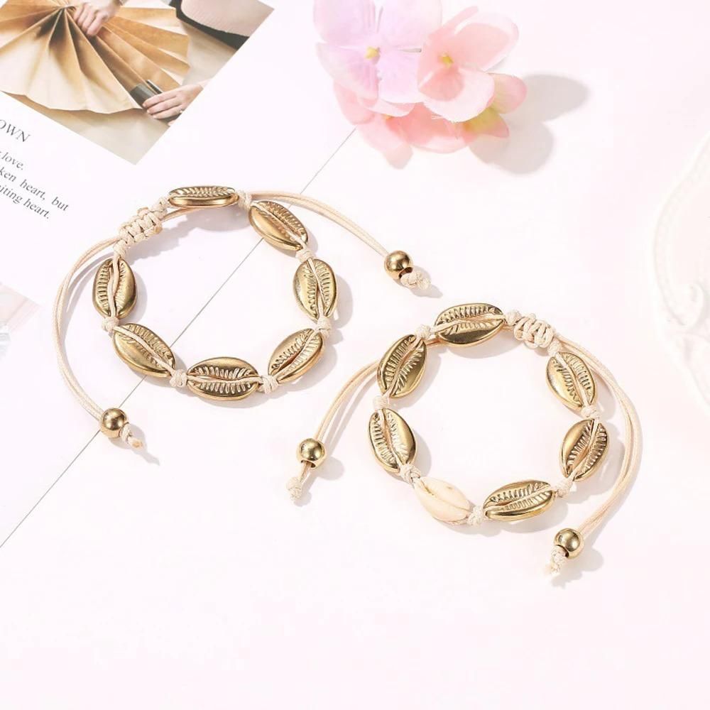 SUMENG New Bohemian Gold Color Cowrie Shell Bracelets for Women Delicate Rope Chain Beads Charm Beach Jewelry Accessories Gifts
