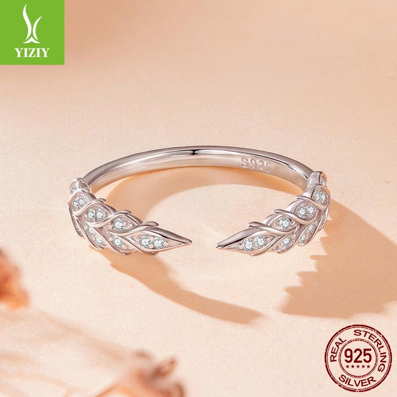 Exquisite Sparkling Wheat Ear Opening Ring S925 Sterling Silver Autumn Harvest Lucky Ring Jewelry