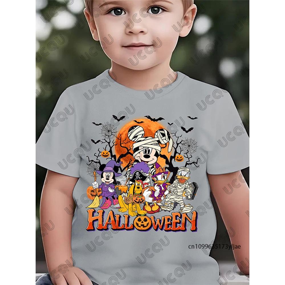 Хэллоуин Дисней Семейная Хлопковая Футболка с Принтом Микки Мауса Детская Летняя с Коротким Рукавом Повседневная Уличная Одежда Детские/Взрослые Топы