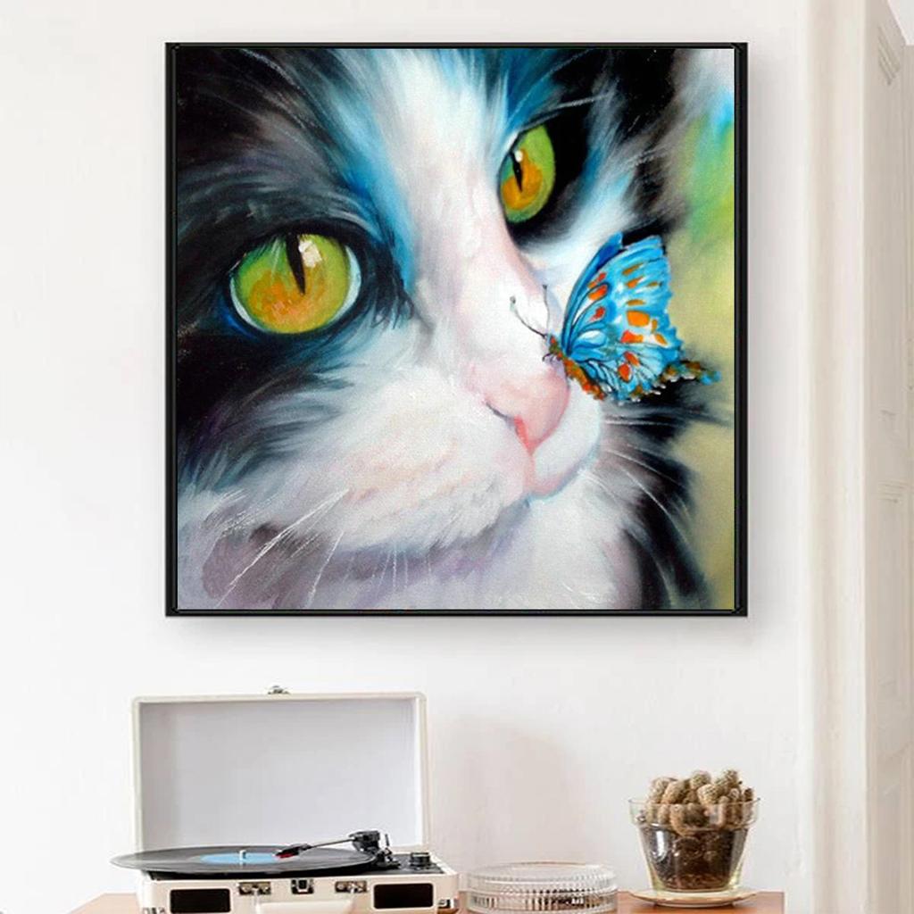 DIY алмазная живопись Кот и бабочка комплект для вышивки крестом мозаика искусство алмазная живопись полный круг/квадратный алмаз украшение дома