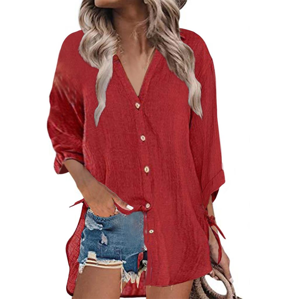 Женские хлопковые рубашки на пуговицах с рукавами 3/4, летние кардиганы с неровным краем и пуговицами