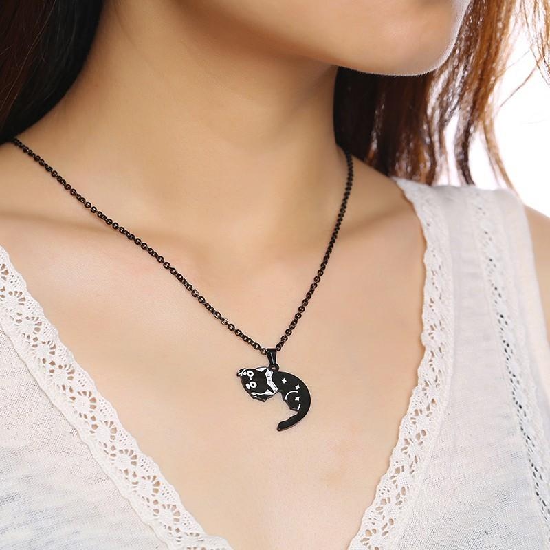 2 Pcs/Set Cute Cat Dog Shape Heart Puzzle Couples Necklaces for Women Men Stainless Steel Pendants Lover Promise Keepsake Gifts