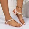 New Buckle Strap Flat Sandals 2025 Hot Sale Women's Shoes Pinch Toe Women's Sandals Fashion String Bead Beach Sandals Women