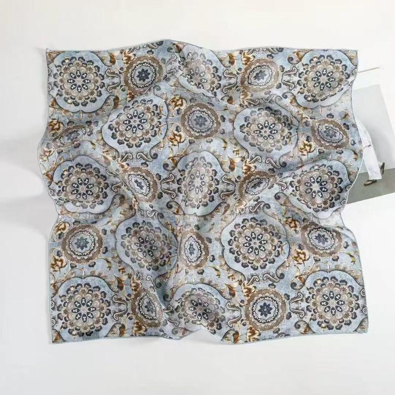 Spring and Summer New 100% Mulberry Silk Georgette Silk Scarf Women's Retro Lazy Chinese Square Scarf Premium Scarf Accessories
