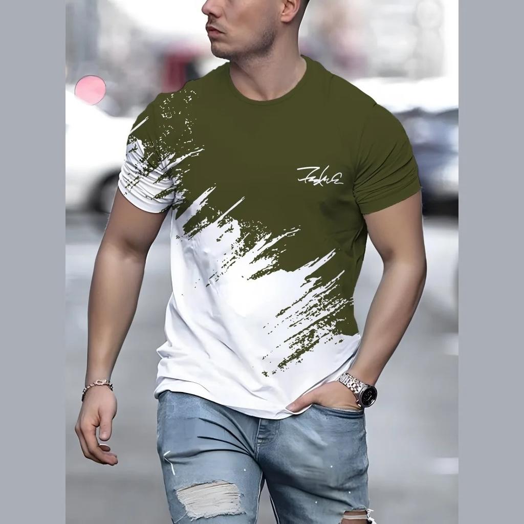 Летний топ с круглым вырезом, градиентным цветовым блоком и 3D-принтом, модные повседневные мужские футболки с коротким рукавом