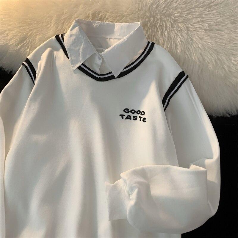 Harajuku лоскутные толстовки с буквенным принтом, женская одежда, осенне-зимняя флисовая толстовка в консервативном стиле, с длинным рукавом, черно-белая, зеленая, негабаритная толстовка