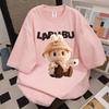 New LABUBU Cartoon Print Short Sleeved T-shirt Women's Round Neck Top Cute Casual Fashion