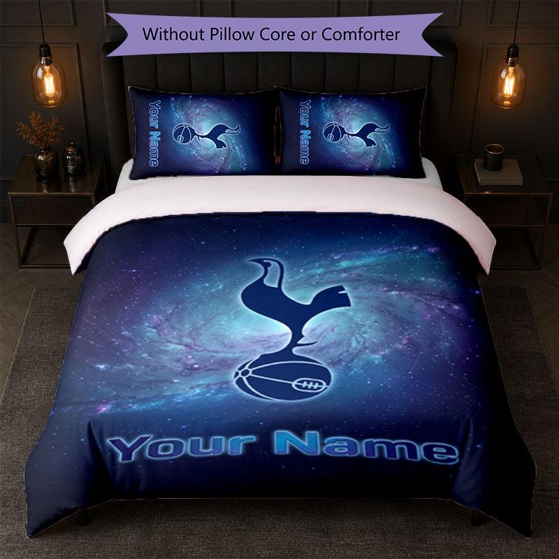 Tottenham Hotspur FC Custom Name Text Bedding Set 1 Duvet Cover+2 Pillowcases Soccer Logo Personalized Gift For Special Occasion Bedroom Decor
