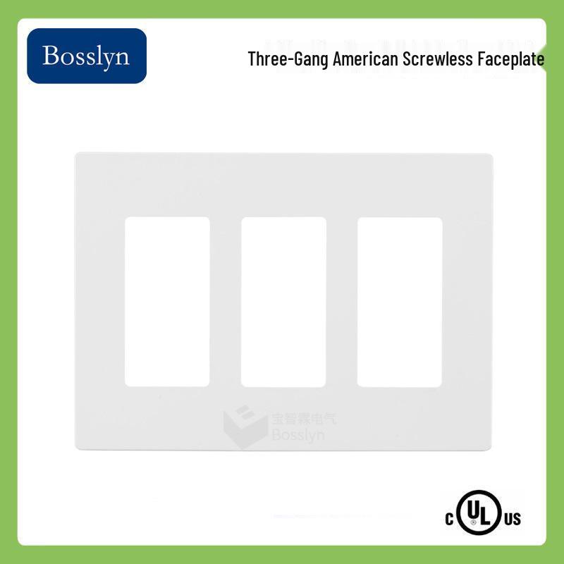 White Three-Gang Screwless Wall Socket Faceplate (US Standard)