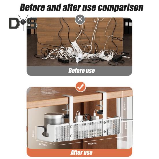 Data Cable Storage Rack Under-Desk Organizer Simple Installation Cable Management Metal Cable Tray Power Strip Cord Holder