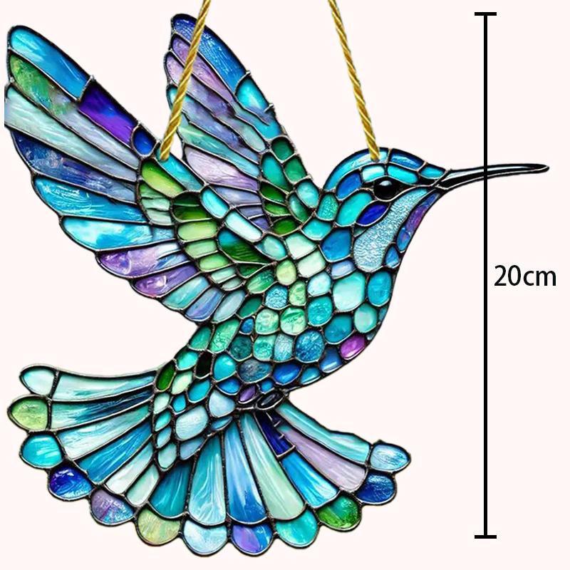 Великолепный ловец солнца в виде колибри - 8-дюймовый акриловый витраж, подходит для всех сезонов, подвесной декор, идеальный подарок для дома и сада