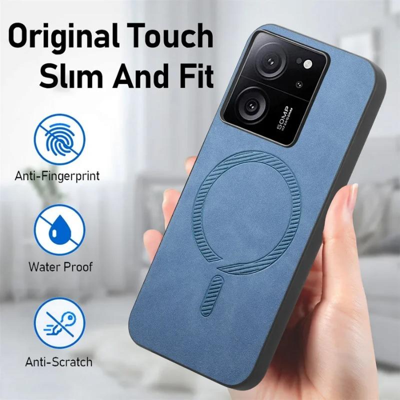 Чехол для Magsafe Magnetic Luxury Leather Panel Back Cover для Xiaomi 14 Ultra Mi14 Pro 13T 13 T Pro 5G Anti-Scratch Wireless Charging Shell