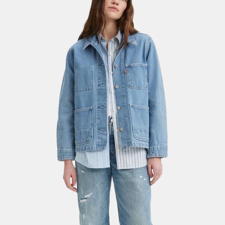 Джинсовая куртка Levis Solid Color Multi-Pocket Straight Cut с длинным рукавом и одной пуговицей, мужские куртки, светло-голубые, A6190-0001