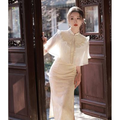 Улучшенное повседневное кружевное платье Cheongsam из двух частей в китайском стиле
