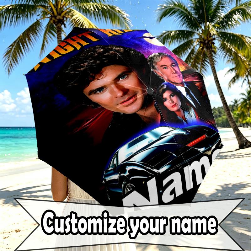 Custom Name Personalized Knight Rider Print Umbrella, Auto Open Close, 8‑Rib Sturdy Frame, Commute Camping Hiking Use, Birthday Gift