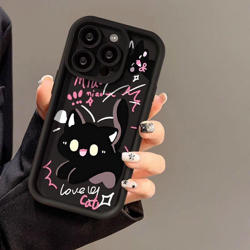 Case for iPhone 16 Cartoon Cute Funny Cat Silicone Phone Case for iPhone 15 14 13 12 11 Pro Max XS Max X XR 7 8 Plus SE Soft Women Phone Casing Cover