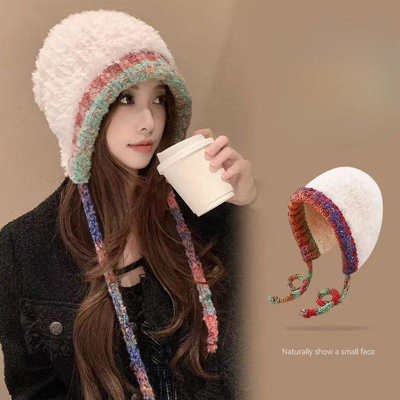 Korean Style Fashionable Plush Hat for Women In Autumn and Winter Face Showing Small Big Head Ear Protection Wool Hat Outdoor Warm Sweet Knit Hat