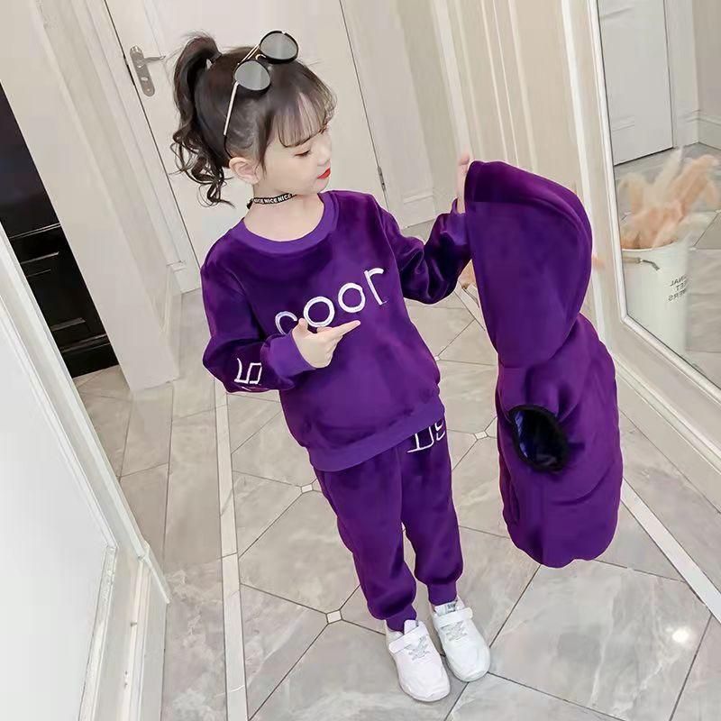 Winter Girls Tracksuit Autumn Toddler Teenager Clothes Tiger Velvet Jacket + Hoodie + Pant Children Kids Three-piece Set 8 -12 Year